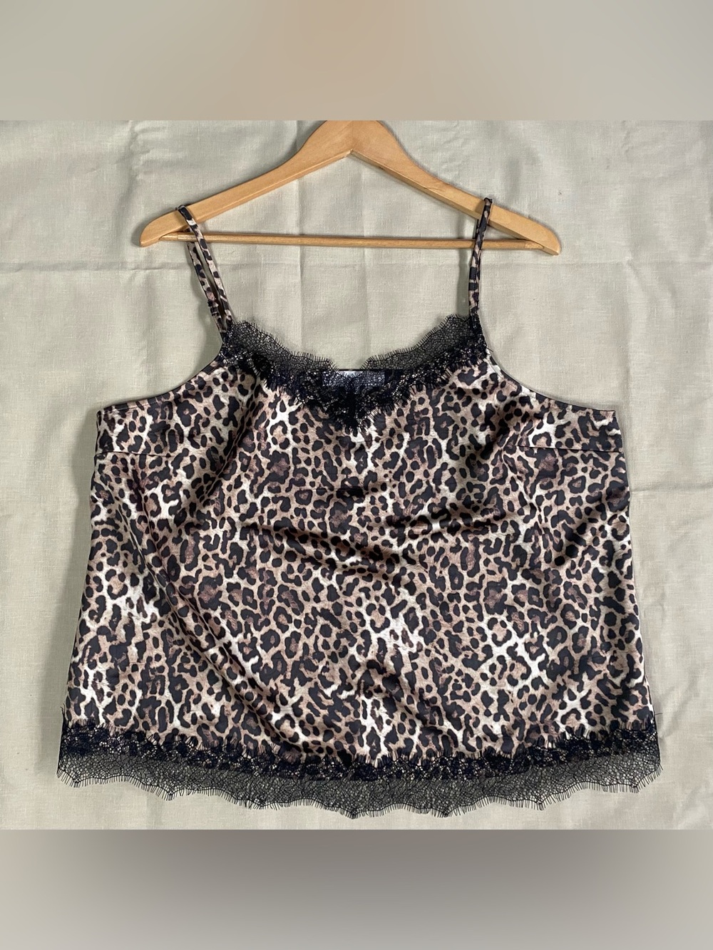 LOFT Leopard Print Satin Lace Cami Top XXL Plus Size Animal Print Eyelash Trim